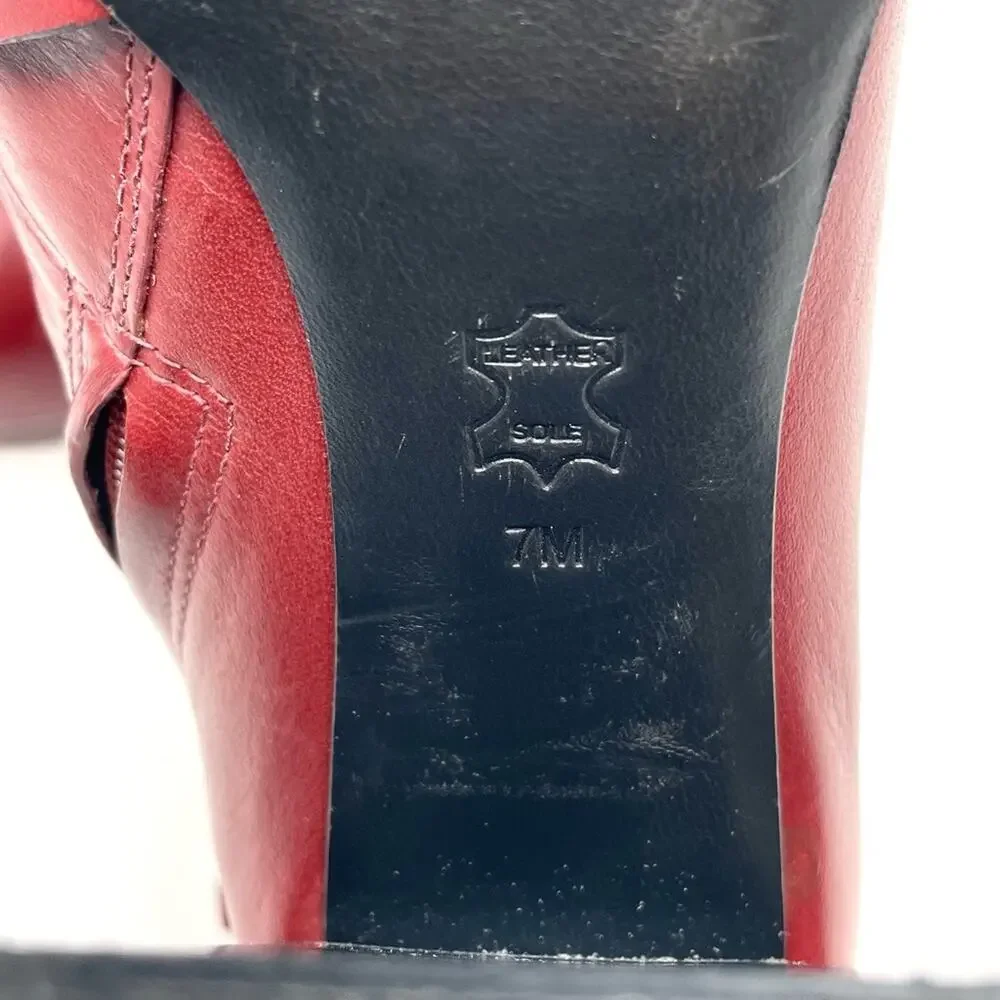 Tory Burch Burgundy Red Leather Stacked Heel Ankle Boots Women's Size 7, $498